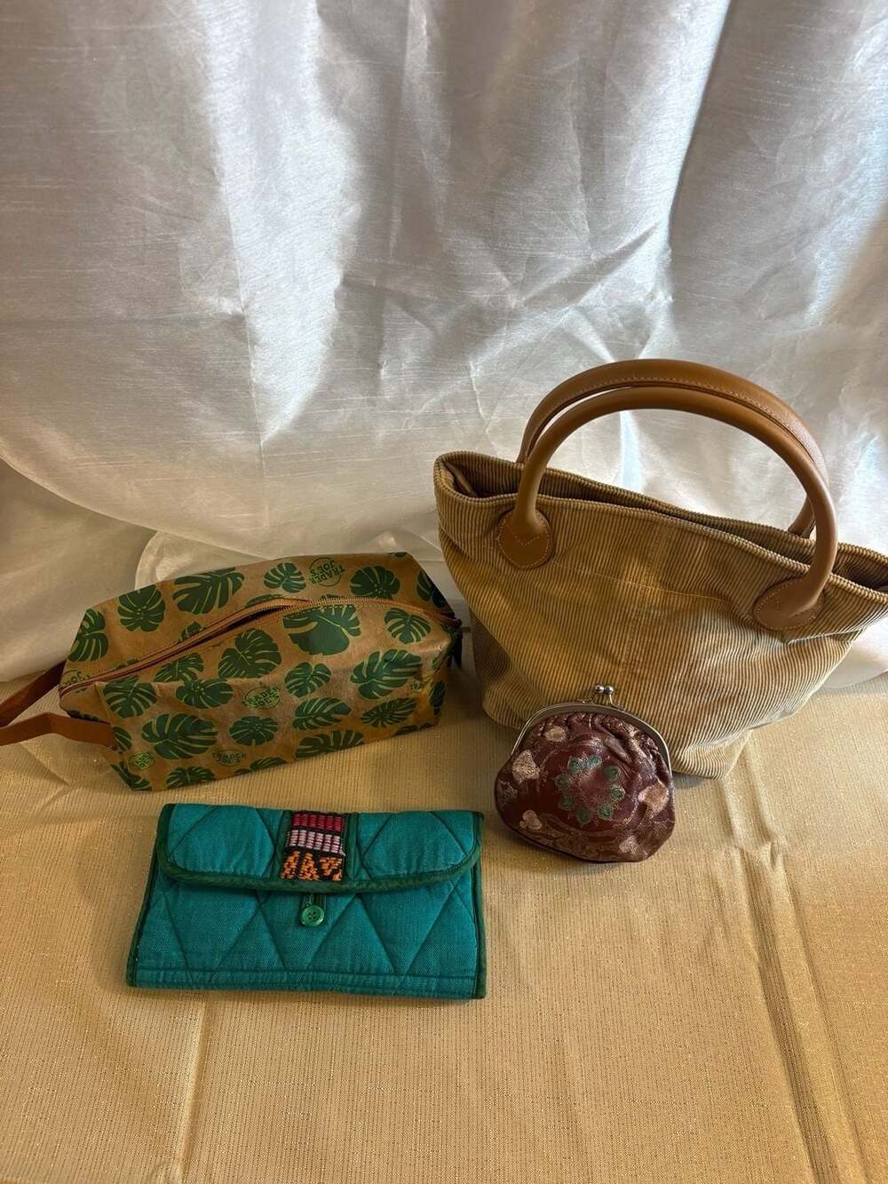 Lillian Vernon Corduroy Tote and Trader Joe's Accessory Bundle